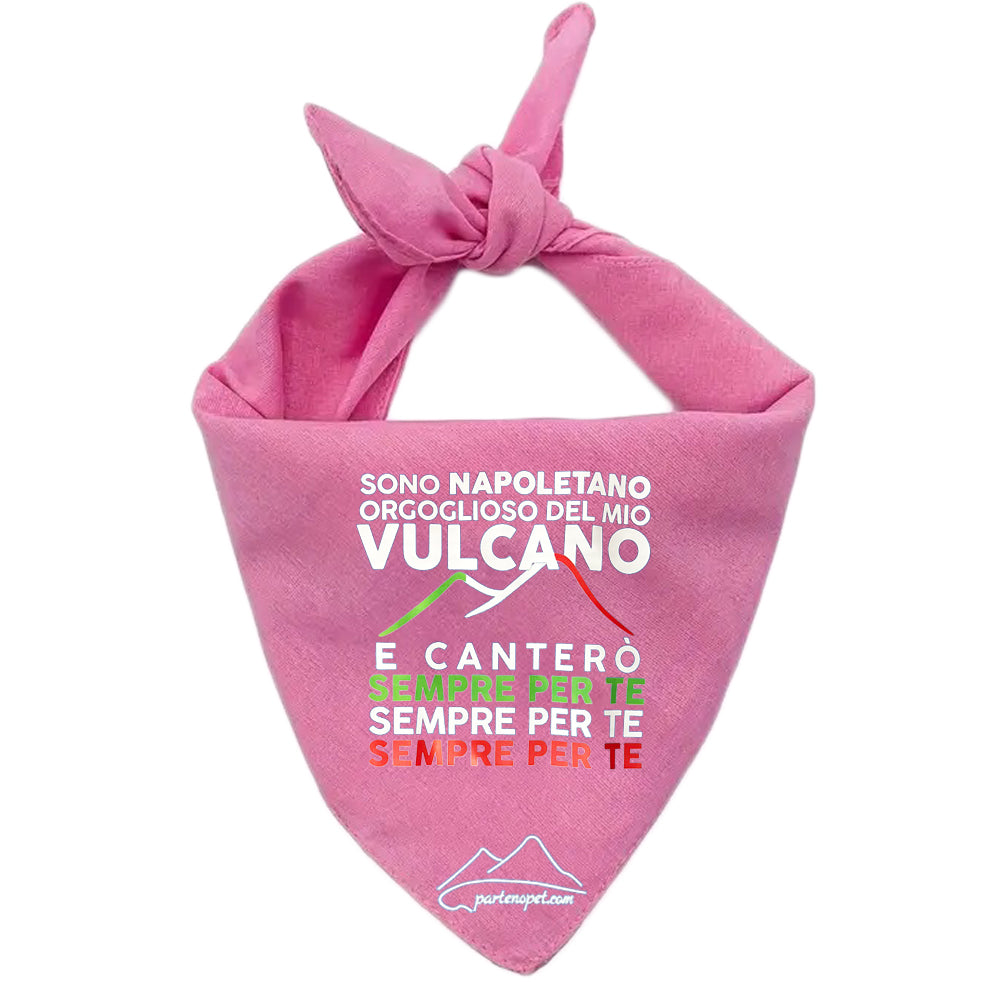 Bandana per cani con la scritta "Sono Napoletano orgoglioso del mio vulcano e canterò per te, sempre per te, sempre per te" colore rosa