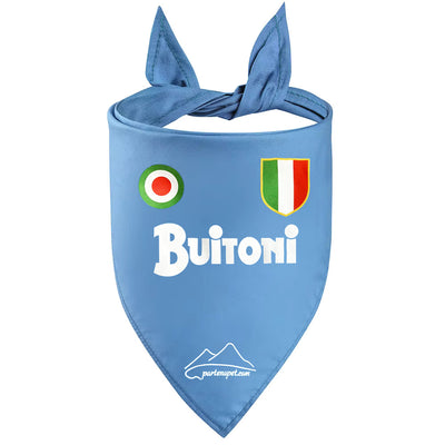 Bandana per Cani con la scritta Buitoni lo scudetto tricolore e un cerchio col tricolore di colore azzurro