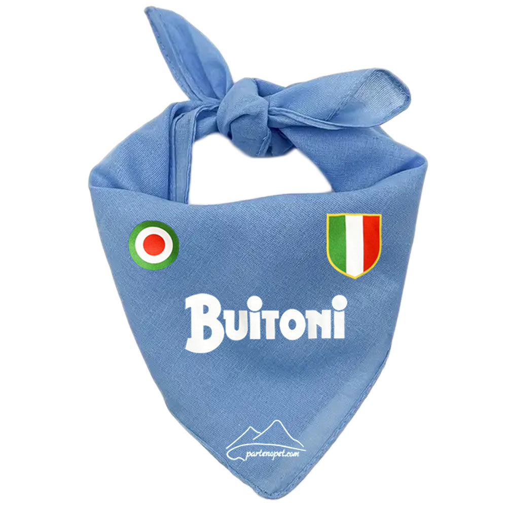 Bandana per Cani con la scritta Buitoni lo scudetto tricolore e un cerchio col tricolore di colore azzurro
