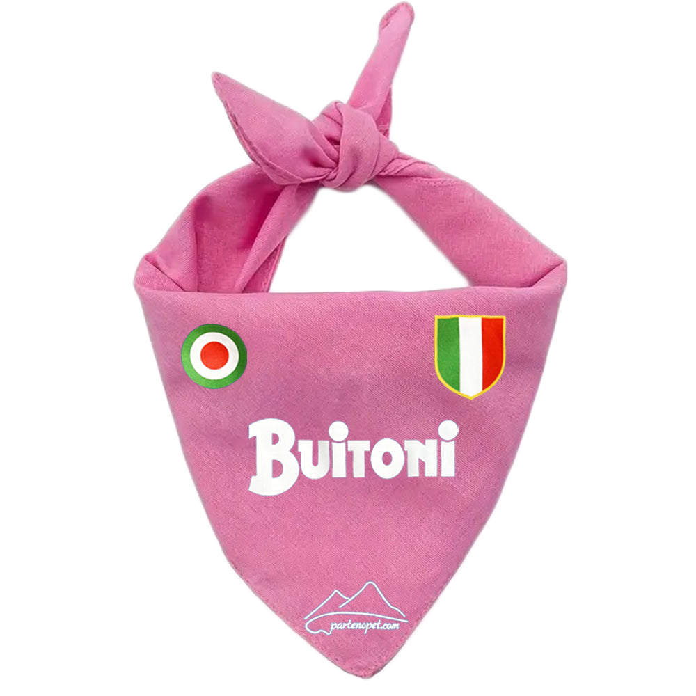 Bandana per Cani con la scritta Buitoni lo scudetto tricolore e un cerchio col tricolore di colore rosa
