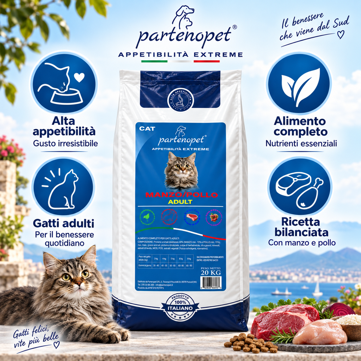 Partenopet Cat Adult Manzo e Pollo 20 kg: caratteristiche del prodotto