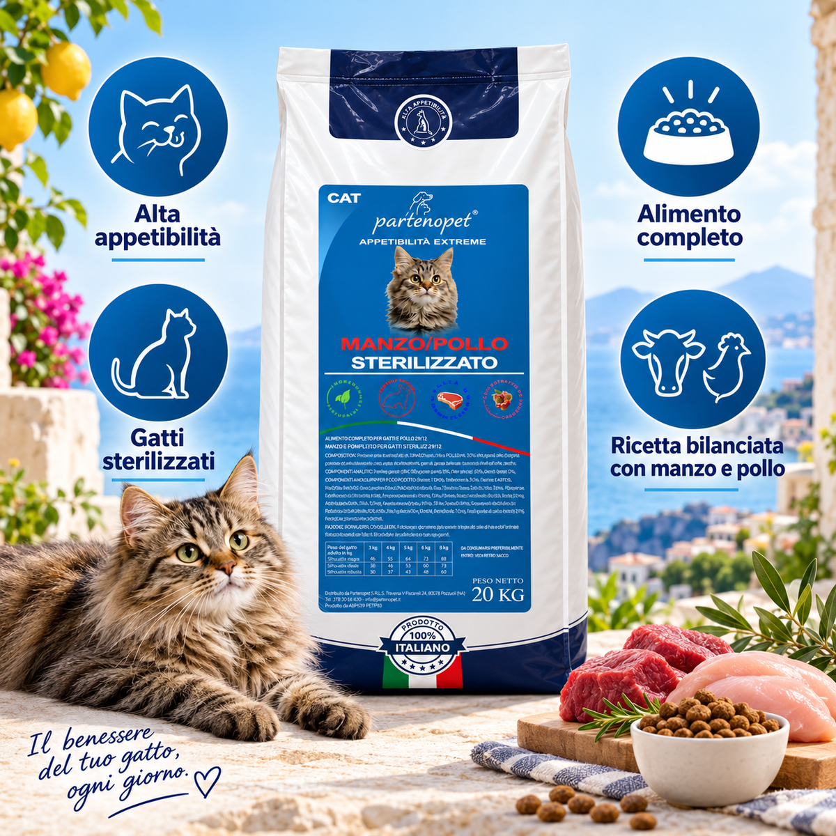 Partenopet Cat Sterilizzato Manzo e Pollo 20 kg: caratteristiche del prodotto