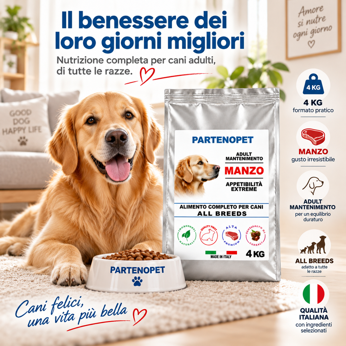 Partenopet Dog Adult Manzo 4 kg: caratteristiche del prodotto per cani adulti
