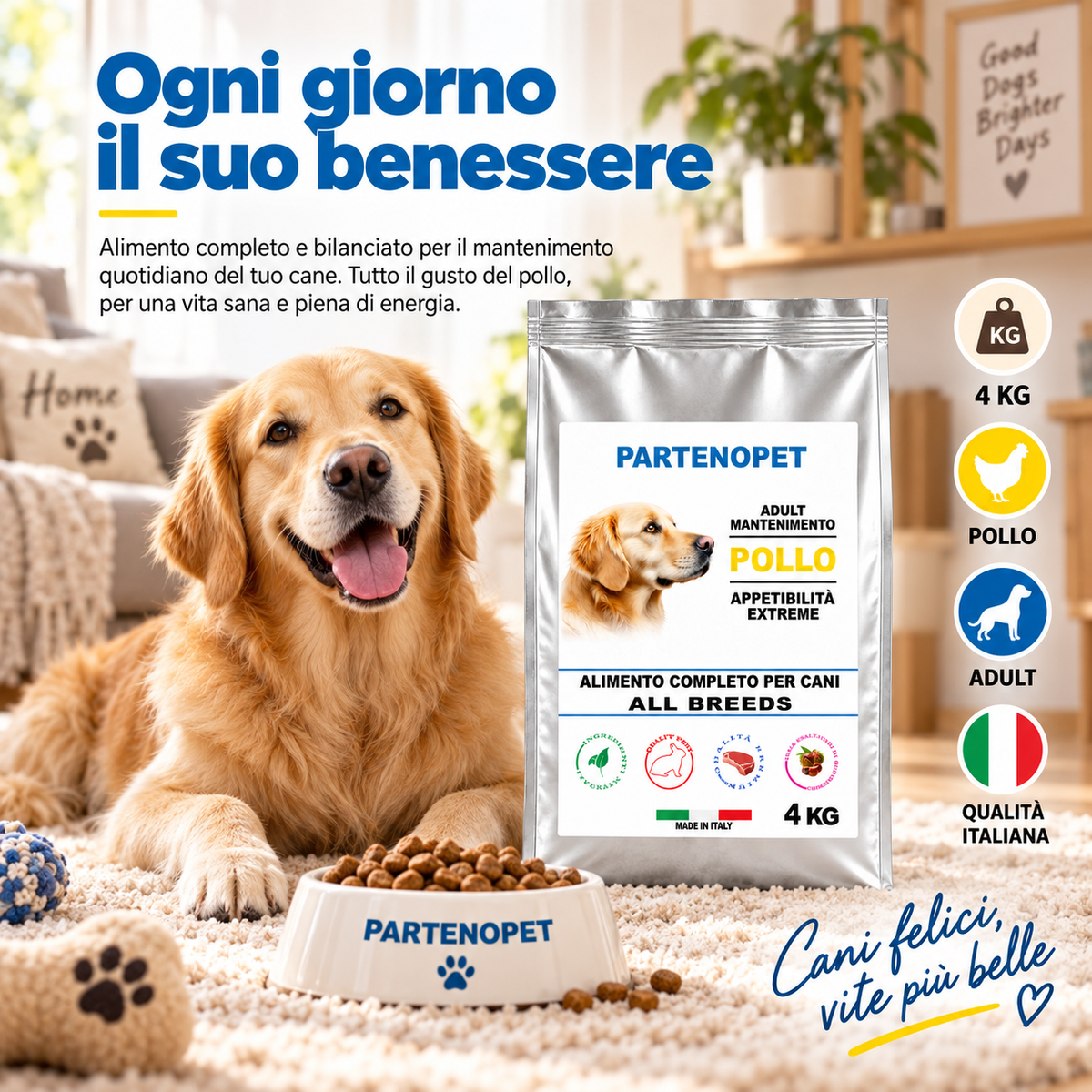 Partenopet Dog Adult Pollo 4 kg: caratteristiche del prodotto per cani adulti
