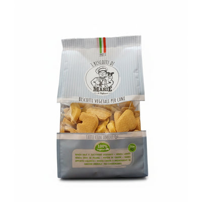 Confezione da 400g di Biscotti Marie Vegetali al latte per cani, snack a forma di animaletti mix, senza carne, sale, zuccheri, lieviti e olio di palma.