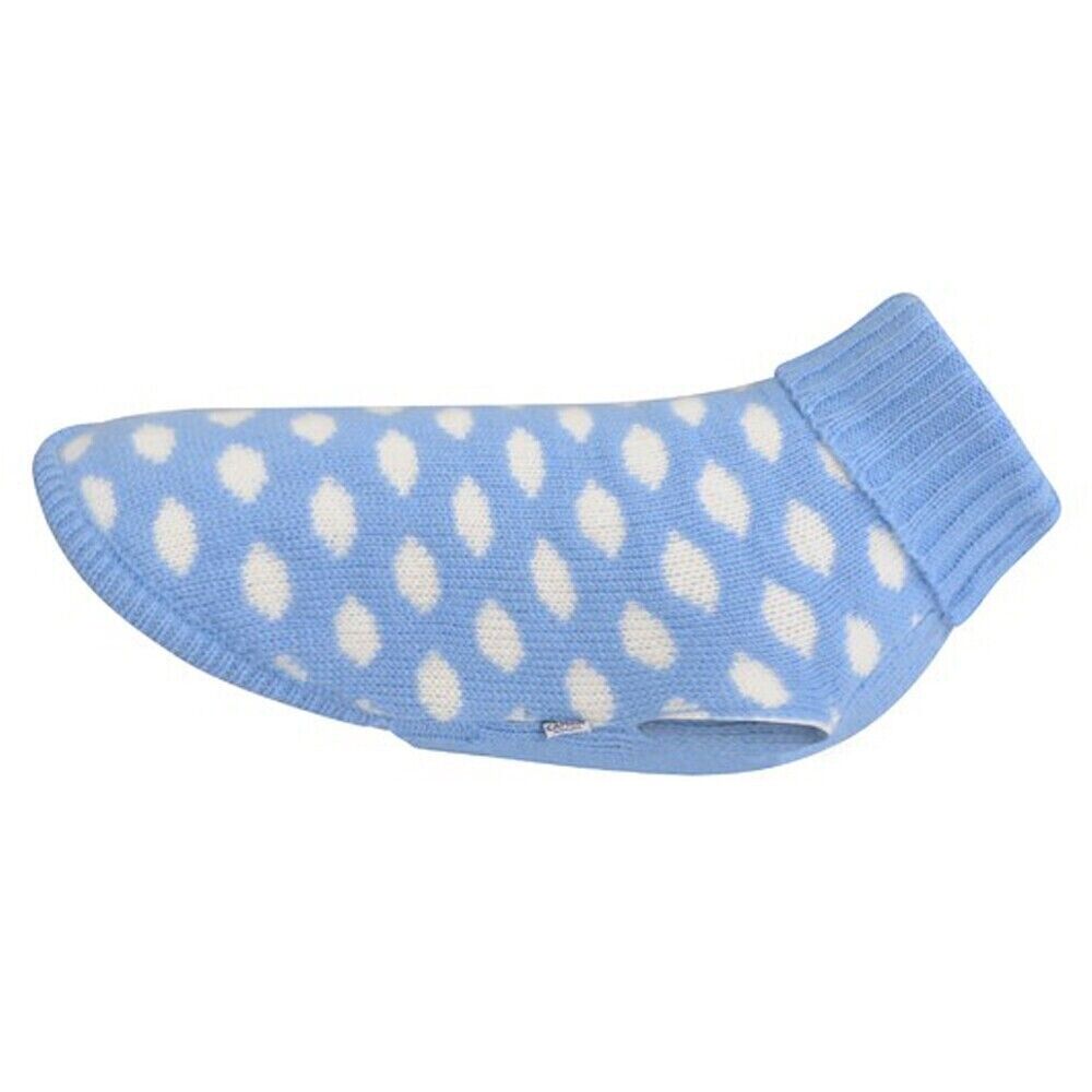 Maglioncino per cani di colore azzurro con pois bianchi in filato acrilico Camon Chicco