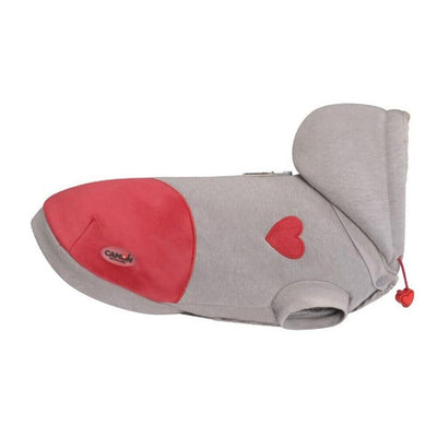 Felpa con cappuccio per cani di colore grigio e rosso Camon Fragola