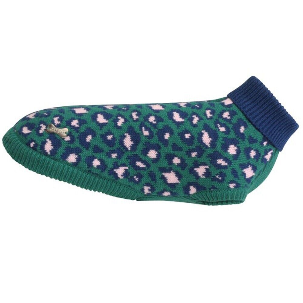 Maglioncino per cani di colore verde con fantasie e colletto blu Camon Grisù