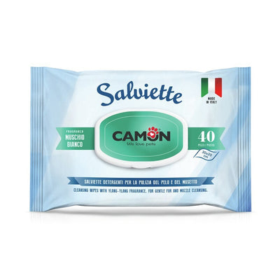 Confezione di salviette per cani e gatti con muschio bianco Camon da 40 salviette