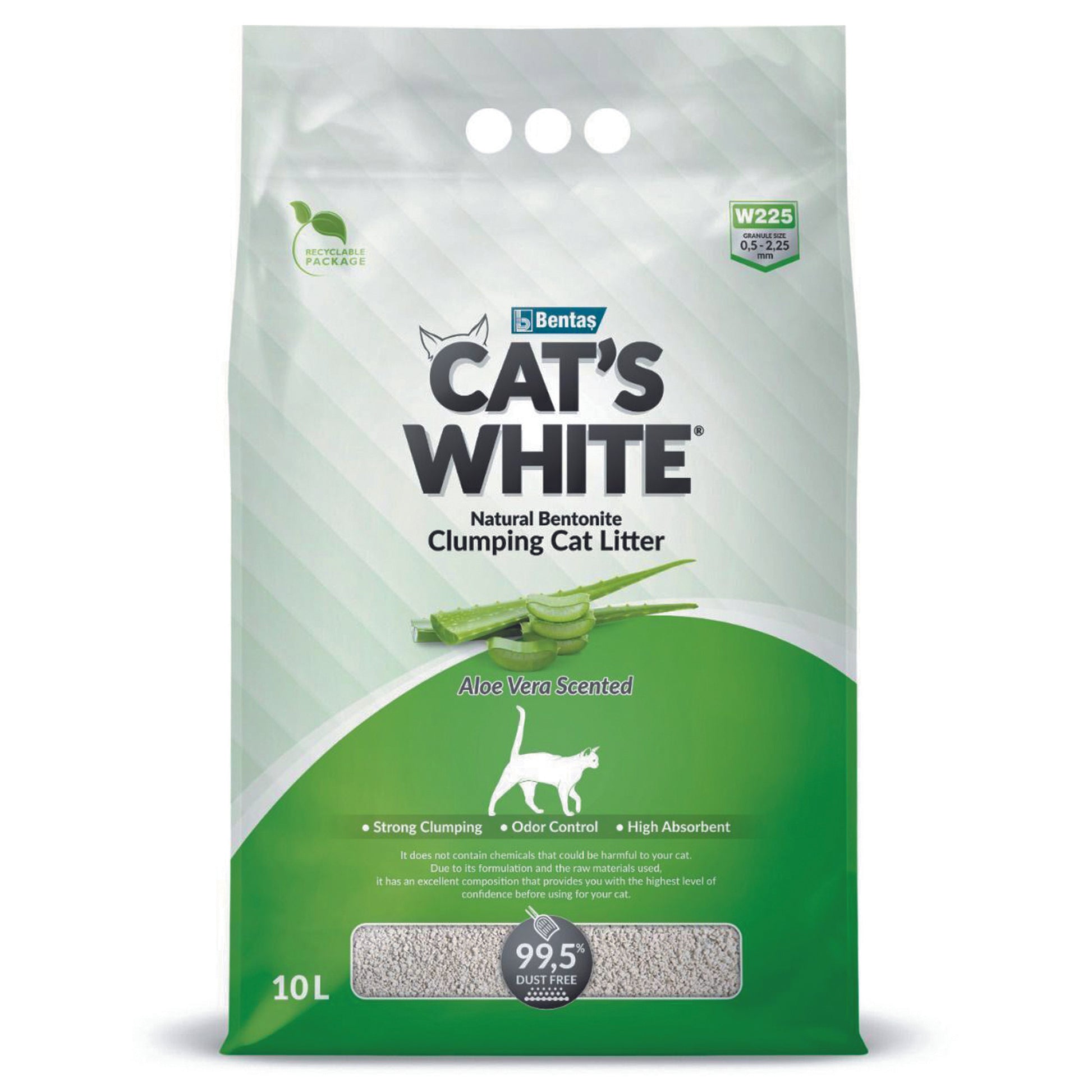 Cat's White Lettiera Agglomerante per Gatti Bentonite naturale profumata all'Aloe 10 L - Partenopet