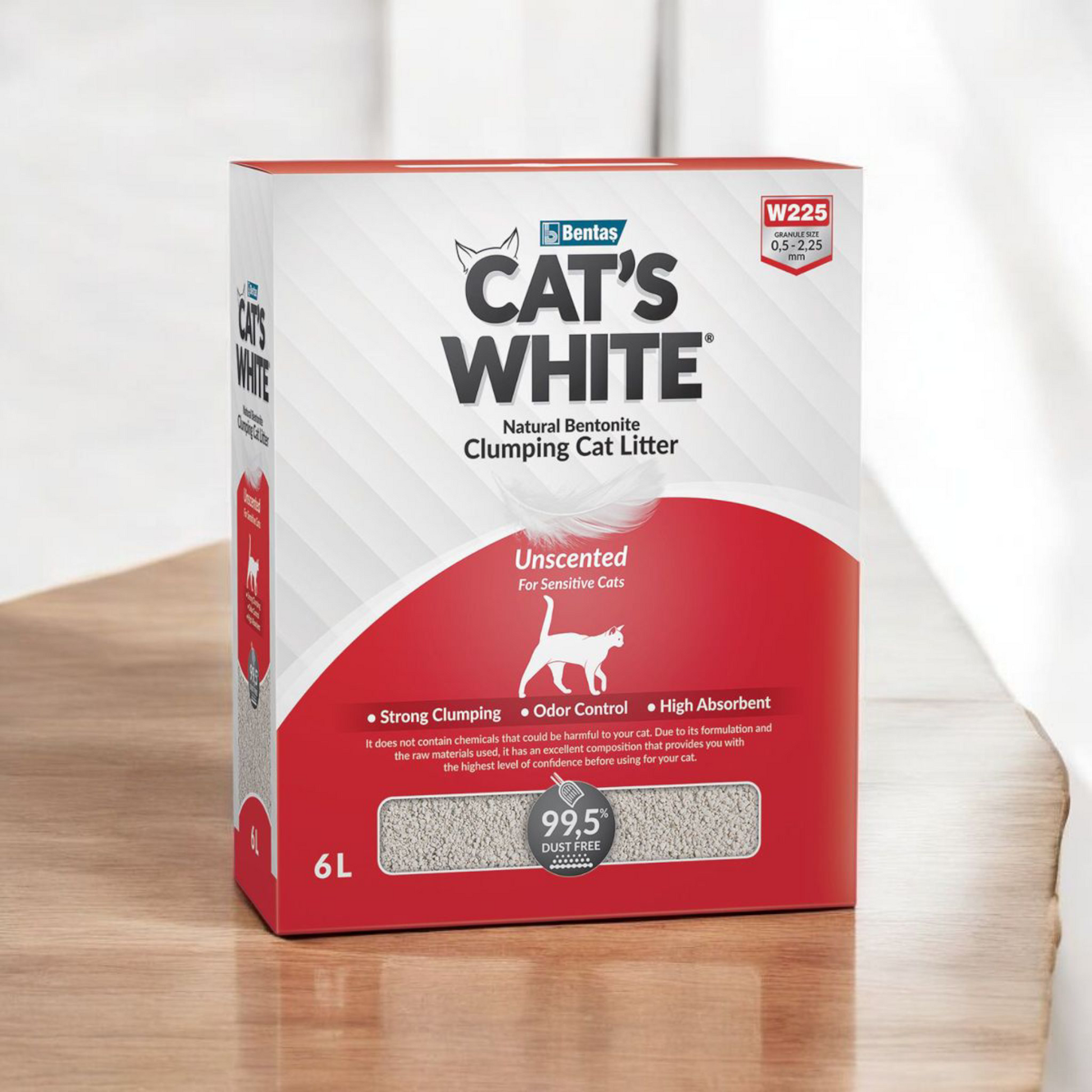 Scatola di lettiera agglomerante per gatti senza profumo Cat's White da 6 L