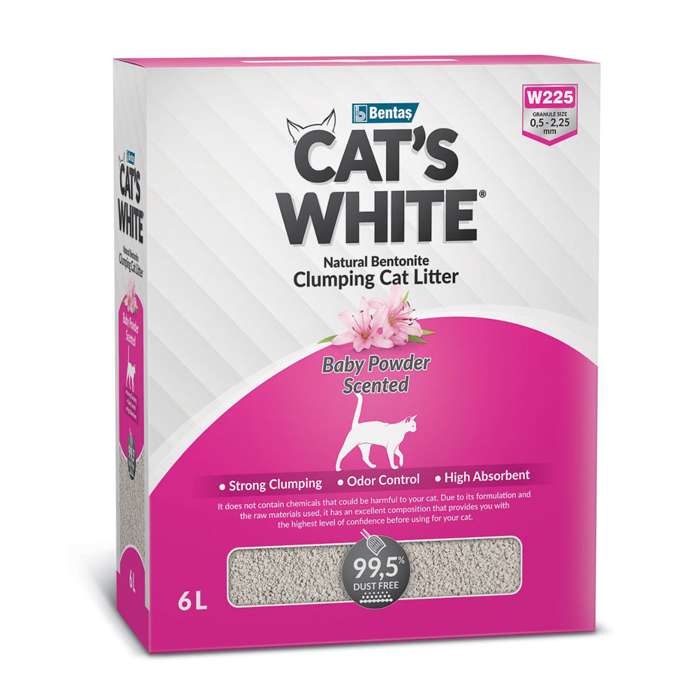 Confezione di lettiera agglomerante per gatti profumata al talco Cat's White da 6 litri