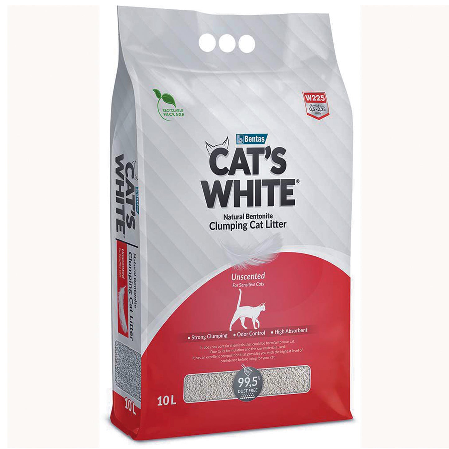 Cat's White Lettiera Agglomerante per Gatti Bentonite naturale 10 L - Partenopet