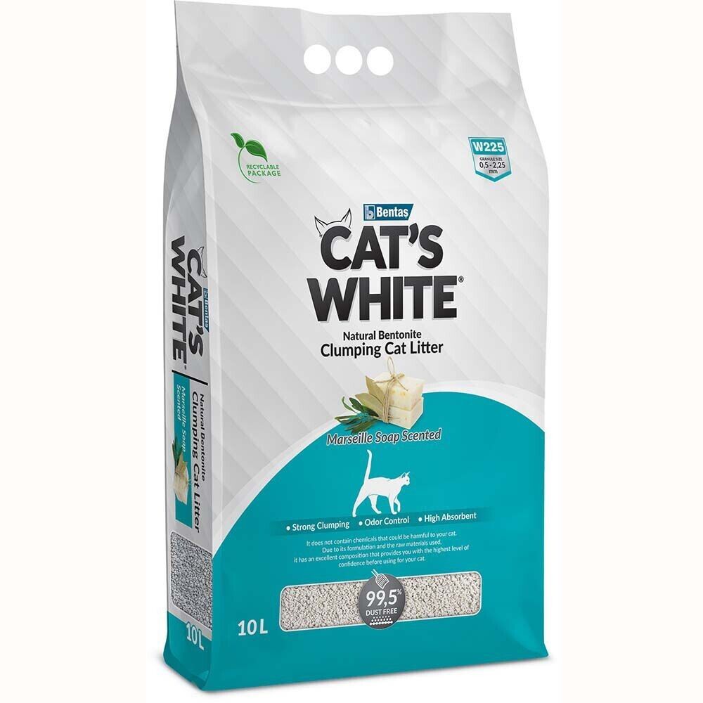 Busta di lettiera agglomerante per gatti profumata alla marsiglia marca Cats White da 10 L