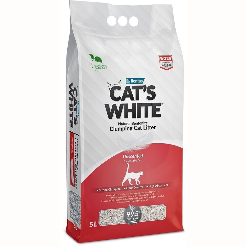 Busta di lettiera agglomerante per gatti senza profumo marca Cat's White da 5 L