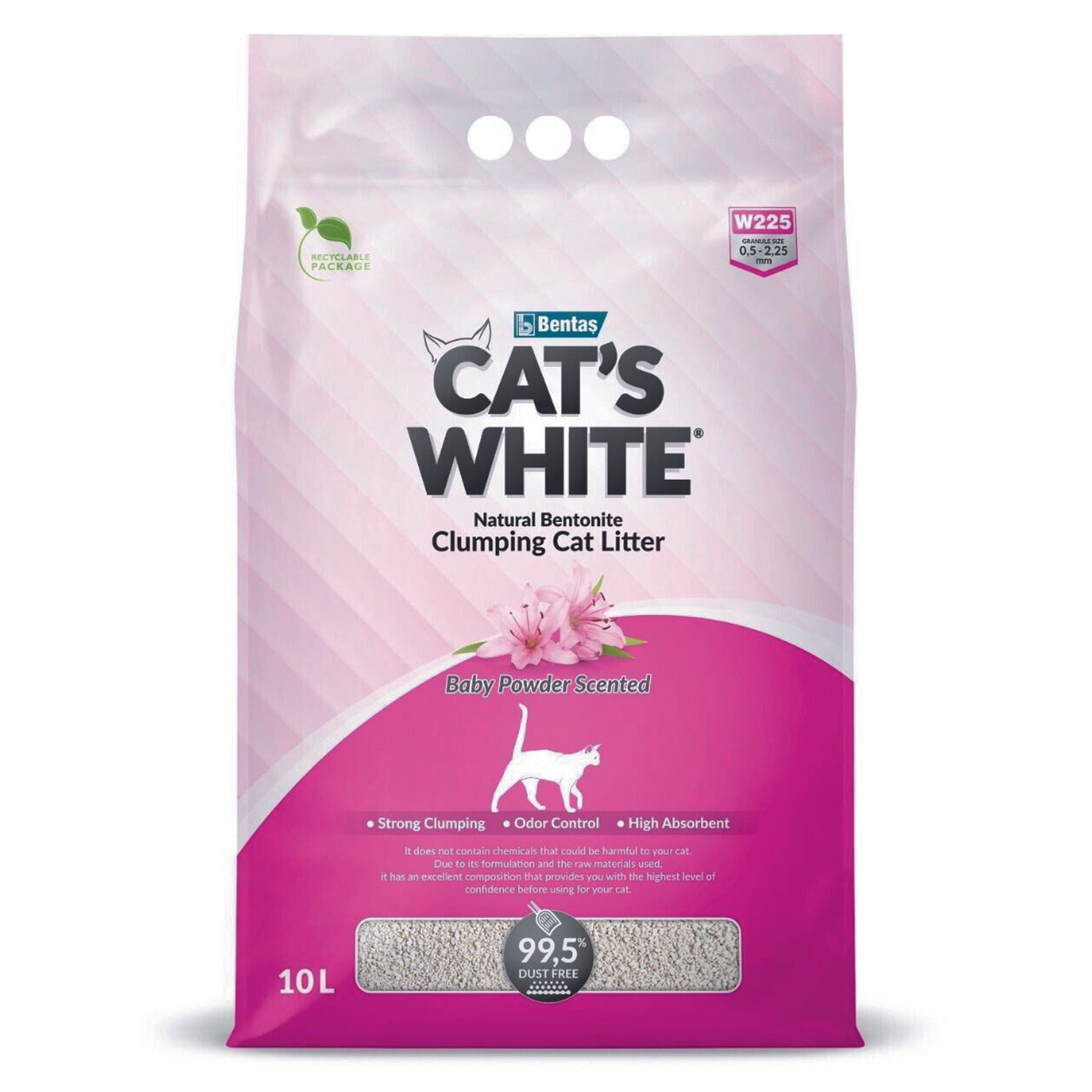 Cat's White Baby Powder Scented Lettiera Agglomerante per Gatti e Gattini Bentonite profumata al Talco 10 L - Partenopet