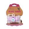 Dispenser portasacchetti igienici Cesarano Pupù Bags di colore lilla, agganciato a un guinzaglio, include sacchetti profumati alla lavanda.