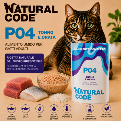 Natural Code P04 Tonno e Orata Alimento Umido per Gatti 70 g