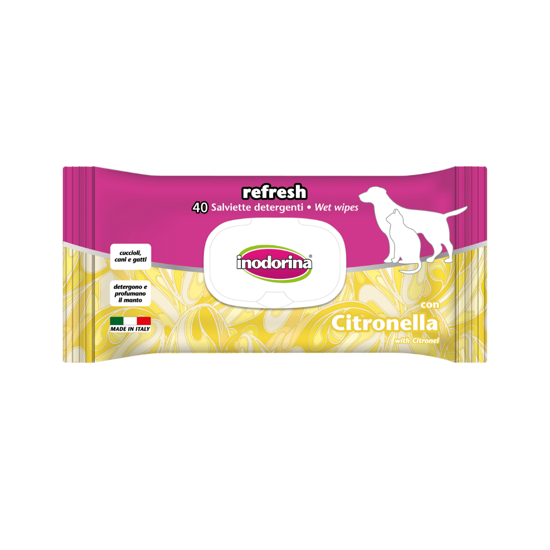 Inodorina Salviette Refresh Salviette profumate imbevute per Cani e Gatti confezione da 40 pz. - Partenopet