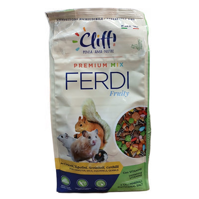 Busta di alimento per criceti, topolini, scoiattoli, gerbilli Cliffi Ferdi Fruity 700 g