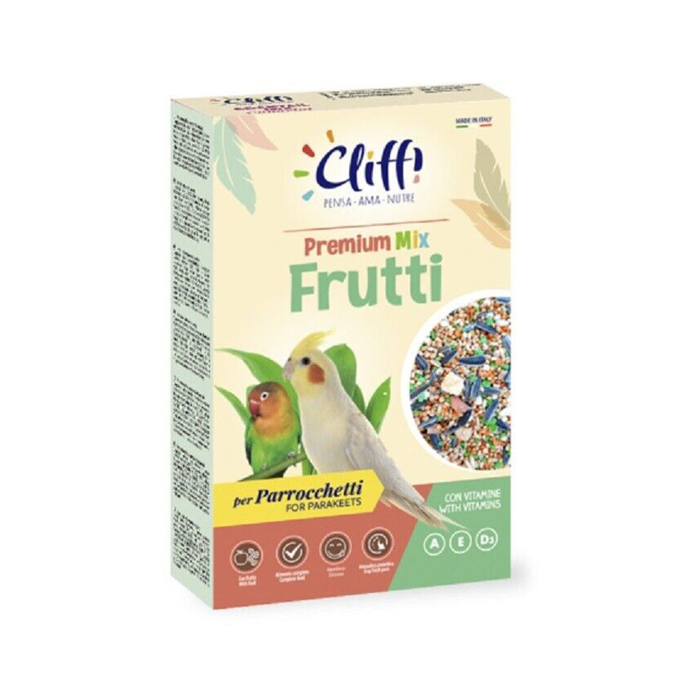 Scatola di alimento completo per parrocchetti alla frutta Cliffi Frutti da 700 g