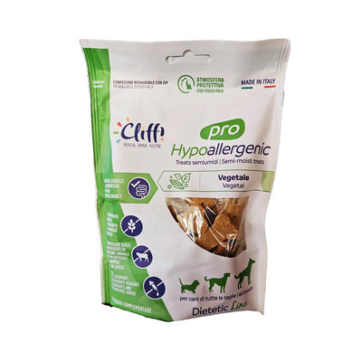 Confezione di Cliffi Pro Hypoallergenic Snack Vegetal da 100g, premietti semiumidi per cani senza proteine animali e senza cereali, ideali per diete di esclusione