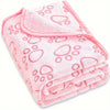 Coperta morbida per cani e gatti in flanella grigia, rosa e ciano con disegni di impronte, disponibile in tre misure, ideale per proteggere il divano.