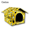 Casetta per gatti da esterno impermeabile a forma di tenda, disponibile in fantasie cactus, fragola e oceano, protezione pioggia e sole per pet.