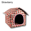 Casetta per gatti da esterno impermeabile a forma di tenda, disponibile in fantasie cactus, fragola e oceano, protezione pioggia e sole per pet.