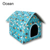 Casetta per gatti da esterno impermeabile a forma di tenda, disponibile in fantasie cactus, fragola e oceano, protezione pioggia e sole per pet.