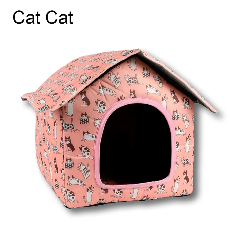 Casetta per gatti da esterno impermeabile a forma di tenda, disponibile in fantasie cactus, fragola e oceano, protezione pioggia e sole per pet.