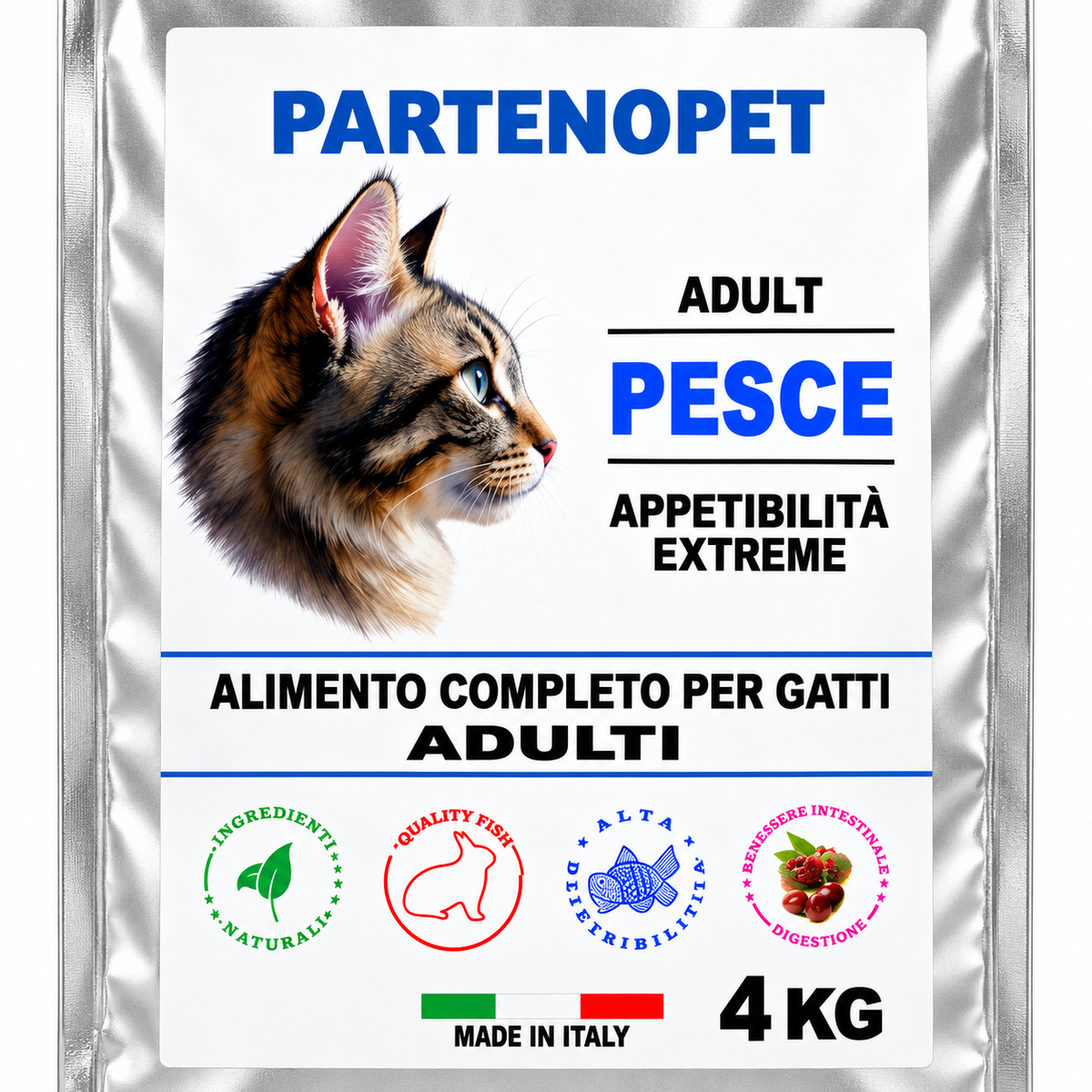 Dettaglio della confezione Partenopet Cat Adult Pesce da 4 kg