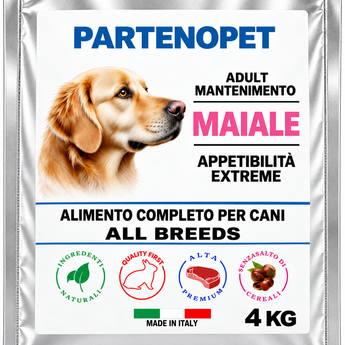 Dettaglio della confezione Partenopet Dog Adult Maiale Adult Mantenimento da 4 kg