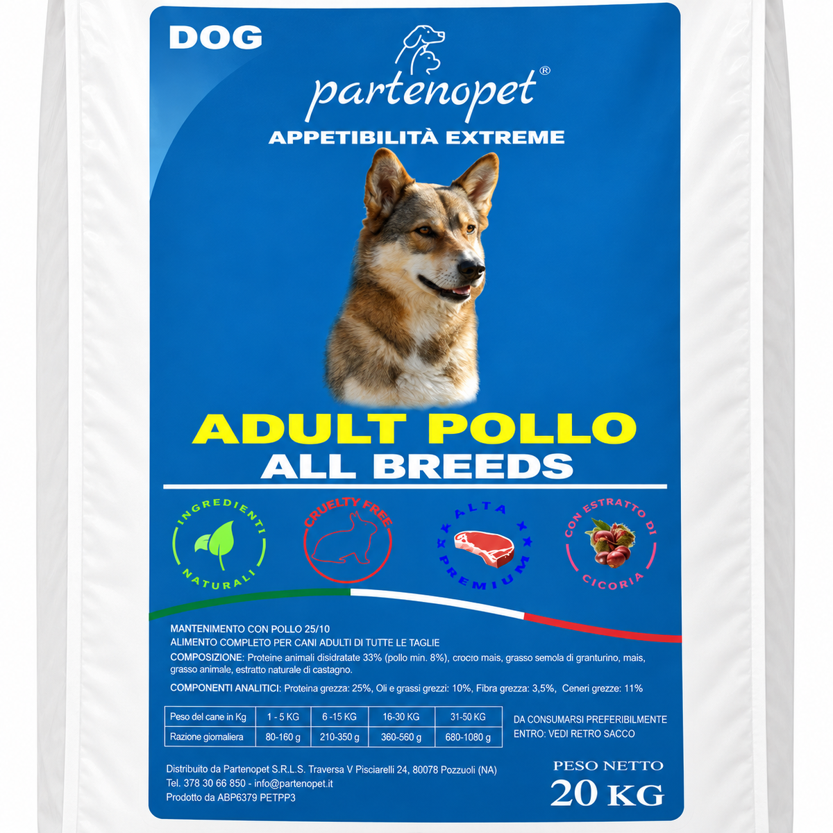 Dettaglio della confezione Partenopet Dog Adult Pollo All Breeds da 20 kg