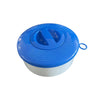 Dosatore di cloro galleggiante blu e bianco da 7 pollici, con ghiera regolabile per pastiglie da 3 pollici, ideale per la sanificazione di piscine e spa.