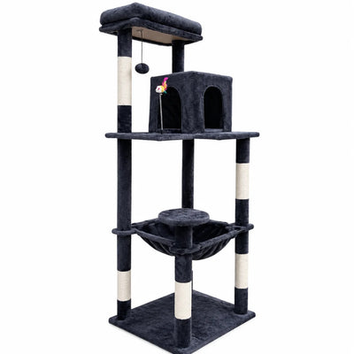 Albero Tiragraffi per Gatti 55 × 45 × 143 cm | Con Cuccia, Amaca e Pali in Sisal