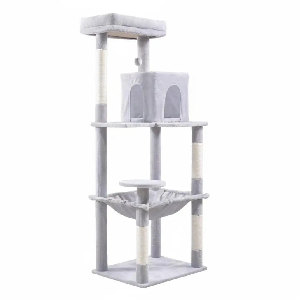 Albero Tiragraffi per Gatti 55 × 45 × 143 cm | Con Cuccia, Amaca e Pali in Sisal
