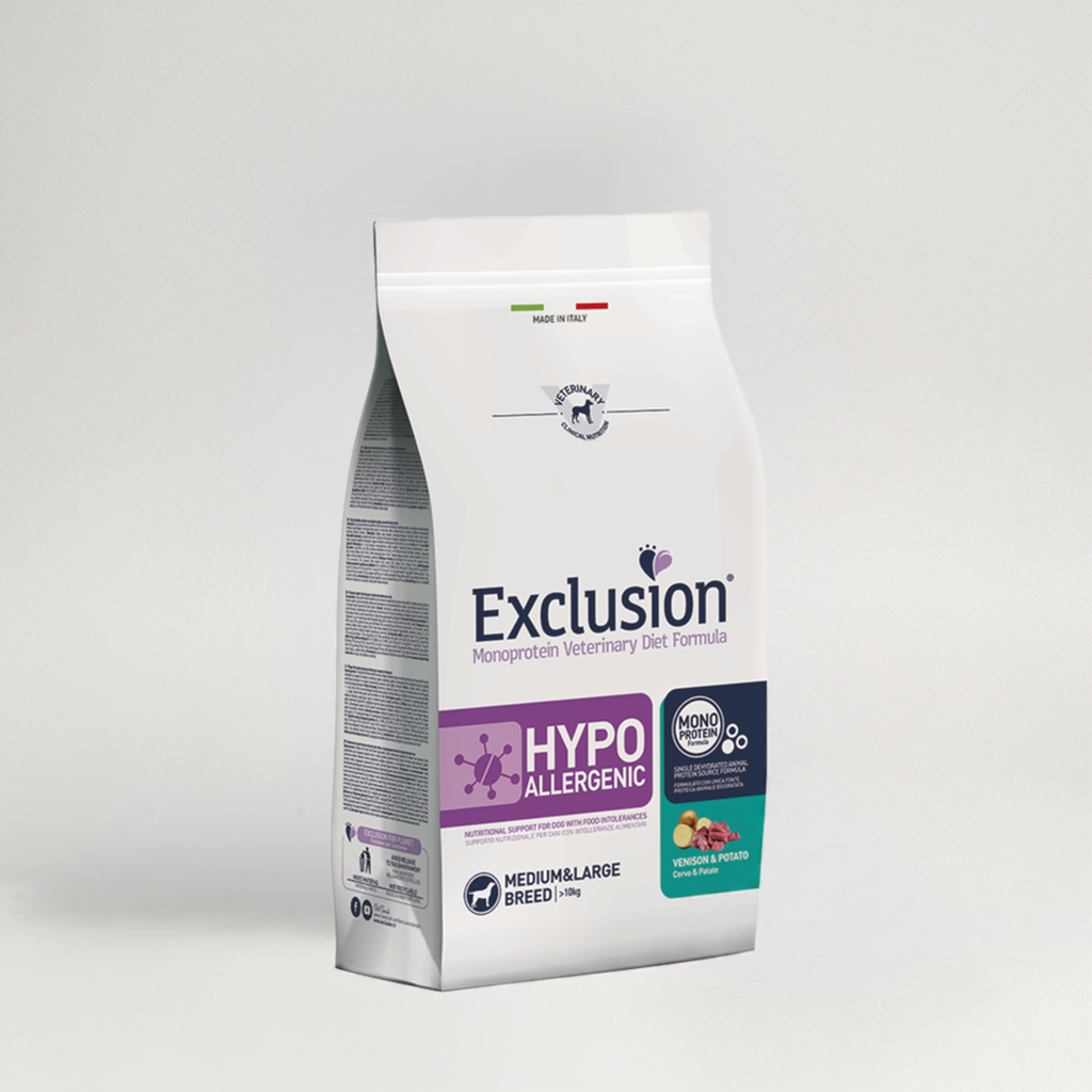 Busta crocchette per cani allergici di taglia media e grande Exclusion Hypoallergenic Cervo e patate da 2 kg