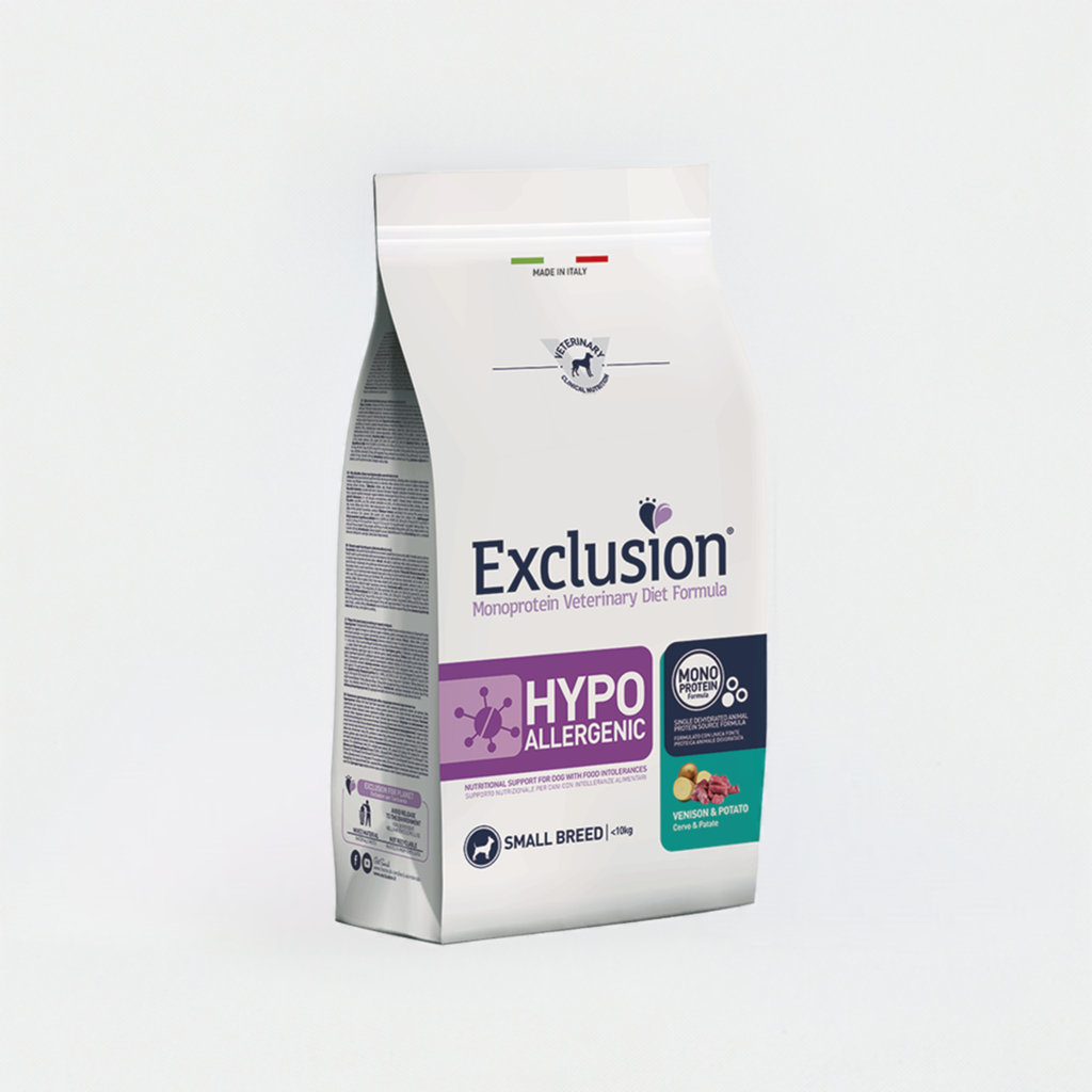 Busta di crocchette per cani piccoli allergici Exclusion Hypoallergenic Cervo e Patate da 2 kg
