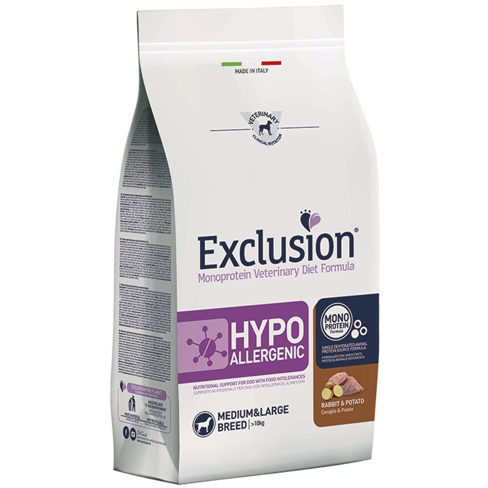 Busta di crocchette per cani allergici Exclusion Hypoallergenic coniglio e patate da 2 kg
