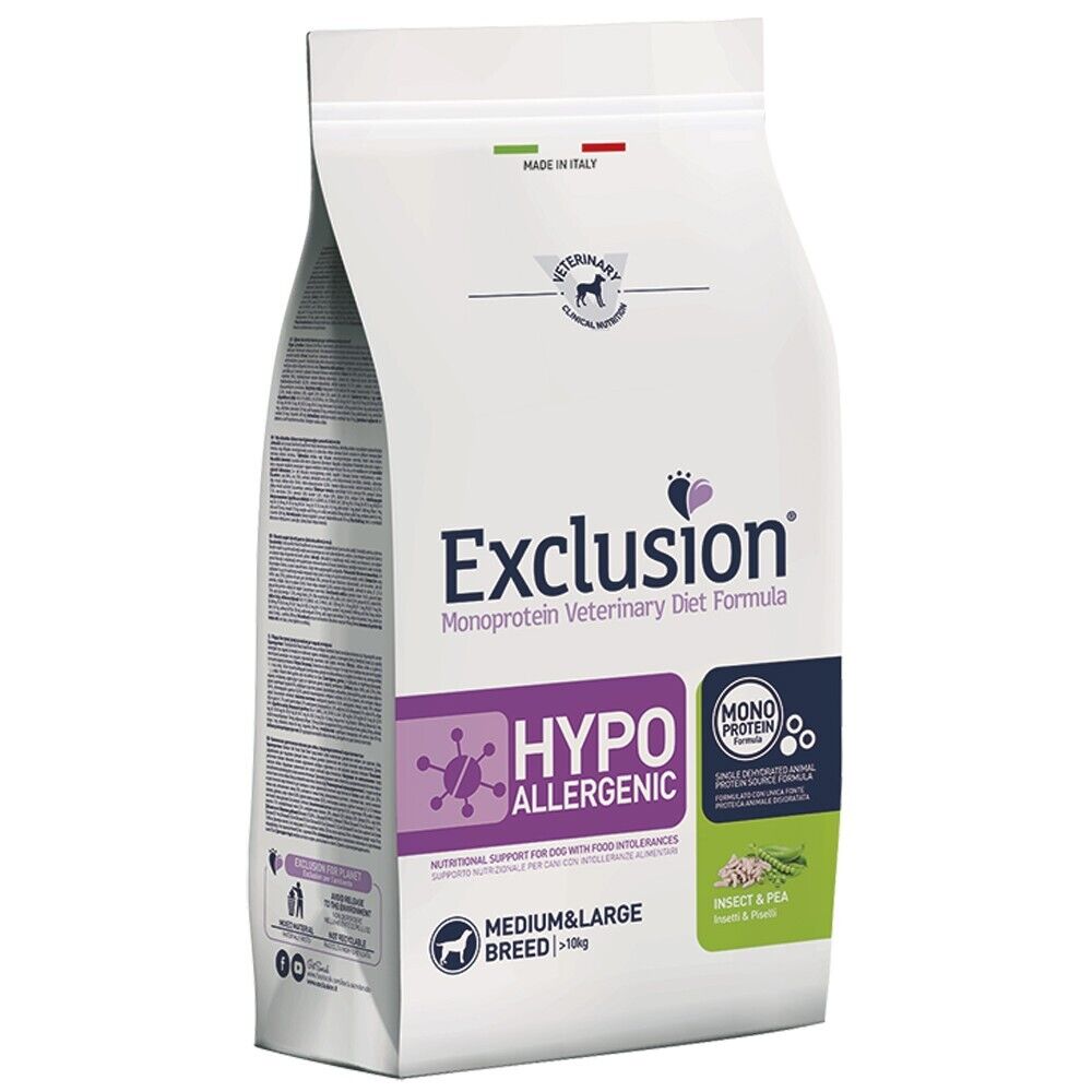 Busta di crocchette per cani allergici Exclusion Medium con insetti e piselli da 2 kg