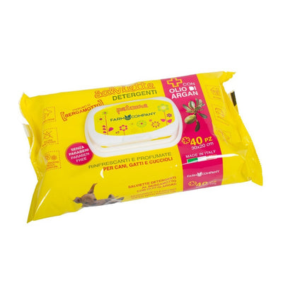 Confezione di salviette imbevute per cani e gatti con argan e bergamotto Farm Company da 40 salviette