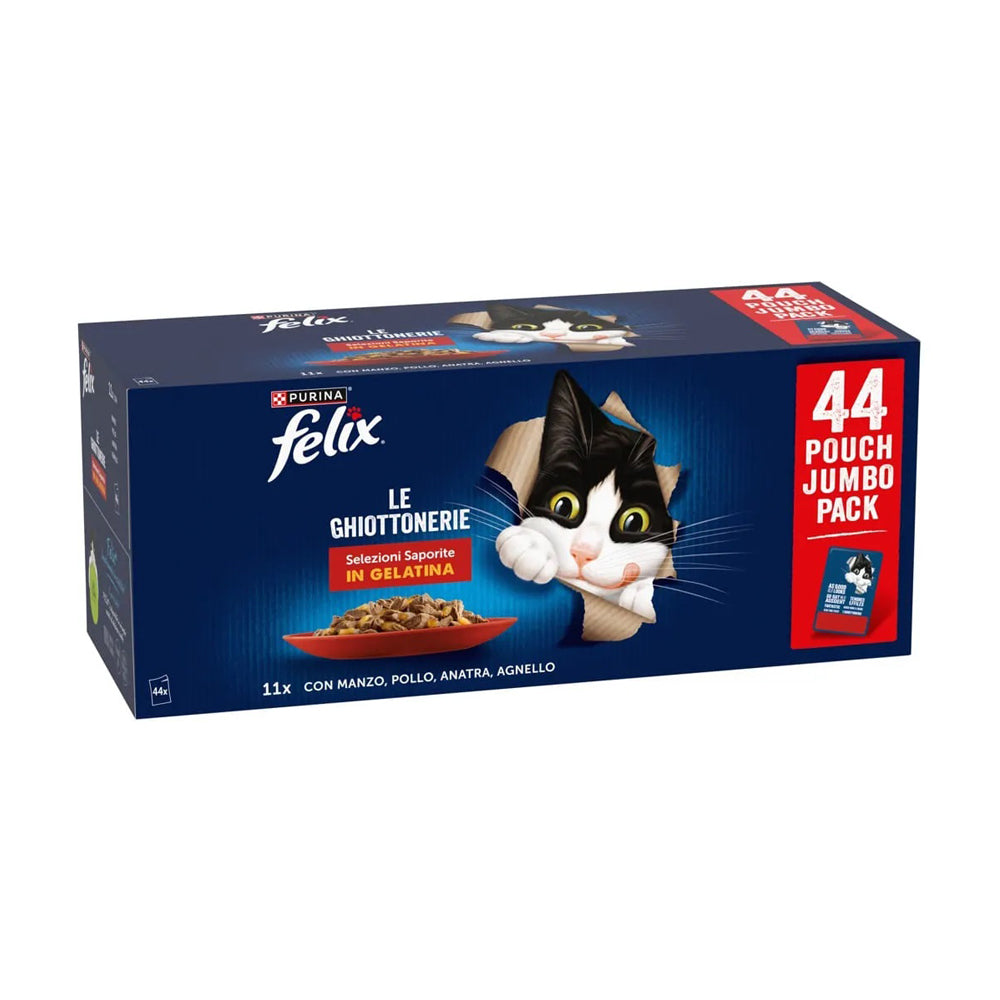 Box in cartone a 44 bustine miste a base di carne Felix Multipack Mix Carne