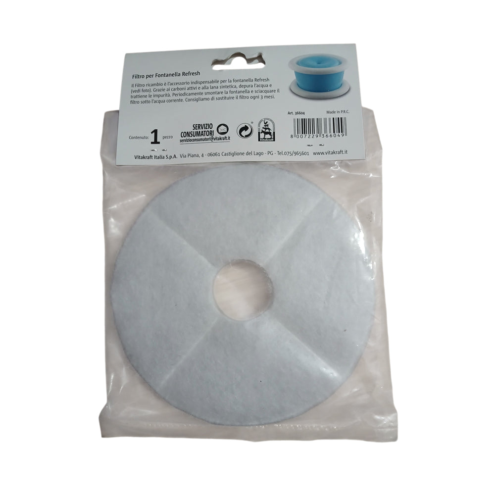 Filtro di ricambio originale Vitakraft per fontanella Refresh, sistema di filtraggio al carbone attivo per acqua pulita per gatti e cani.