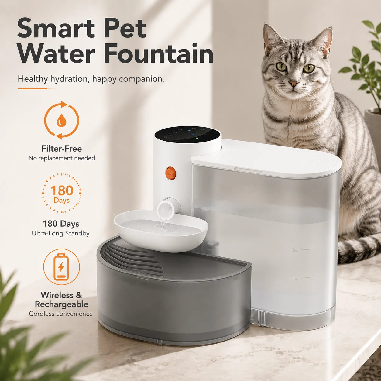 fontanella automatica per gatti 3L senza filtro