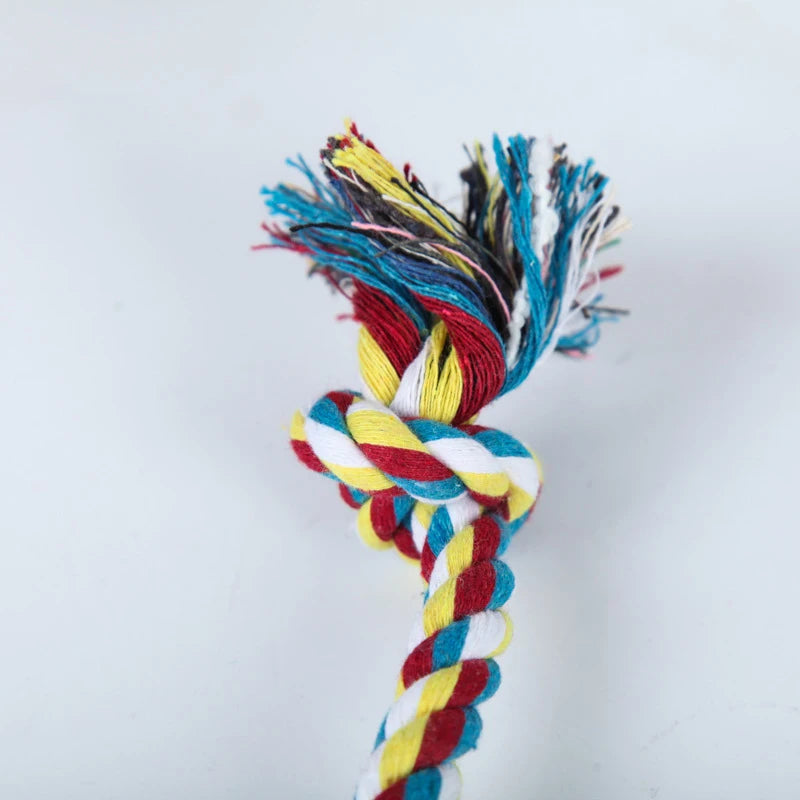 Giocattolo a corda in cotone con doppio nodo per cani e cuccioli, 15 o 21 cm, colore casuale, ideale per pulizia denti e masticazione resistente.
