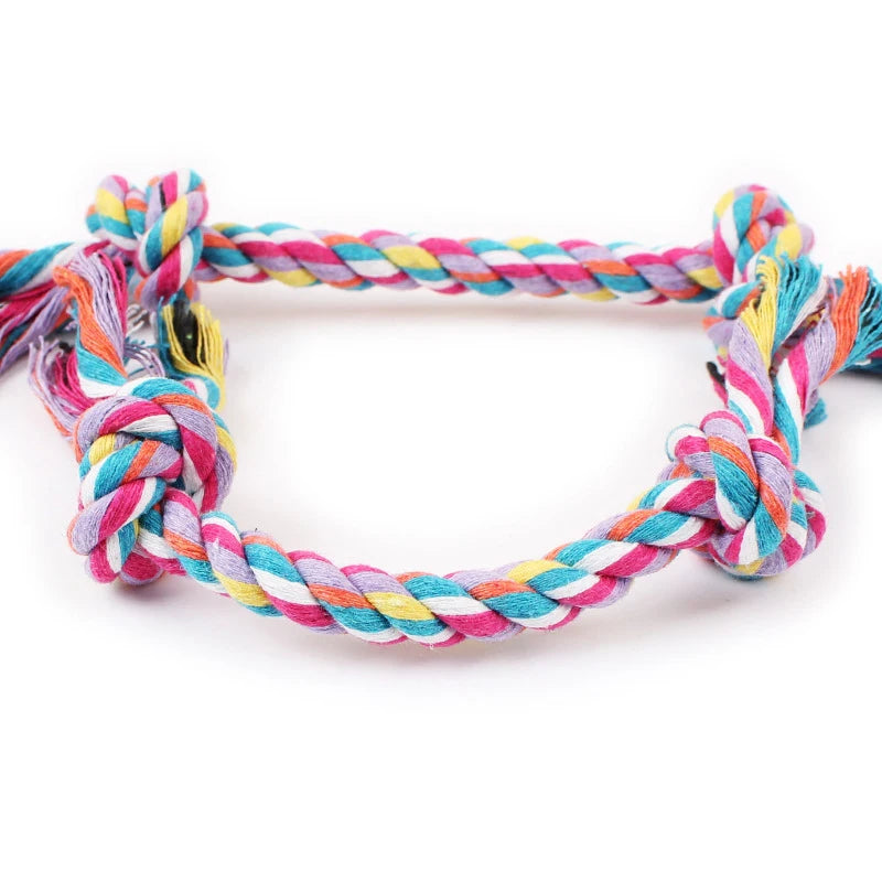 Giocattolo a corda in cotone con doppio nodo per cani e cuccioli, 15 o 21 cm, colore casuale, ideale per pulizia denti e masticazione resistente.