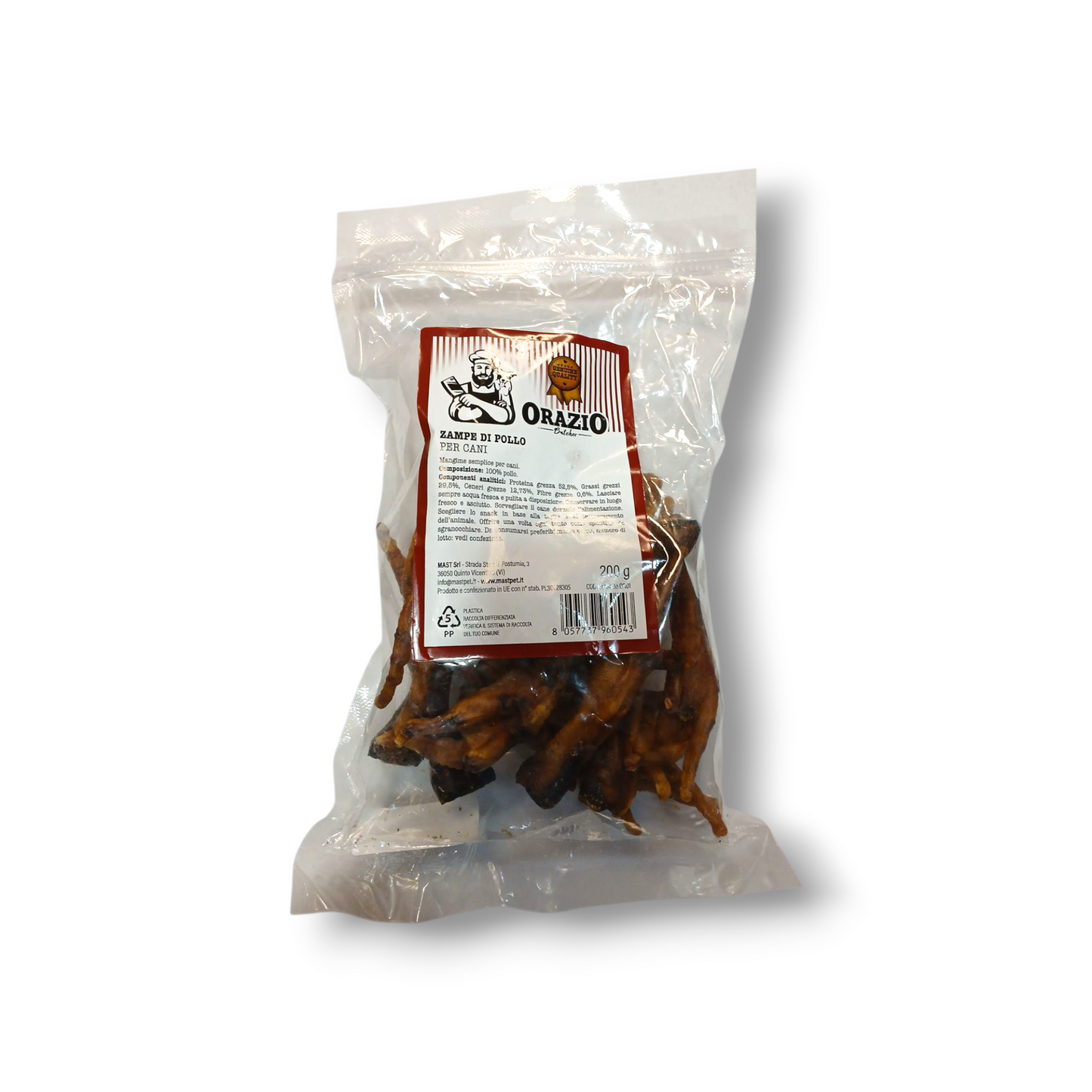 Muslos de pollo naturales Orazio para perros, snacks naturales deshidratados, bolsa de 200 g