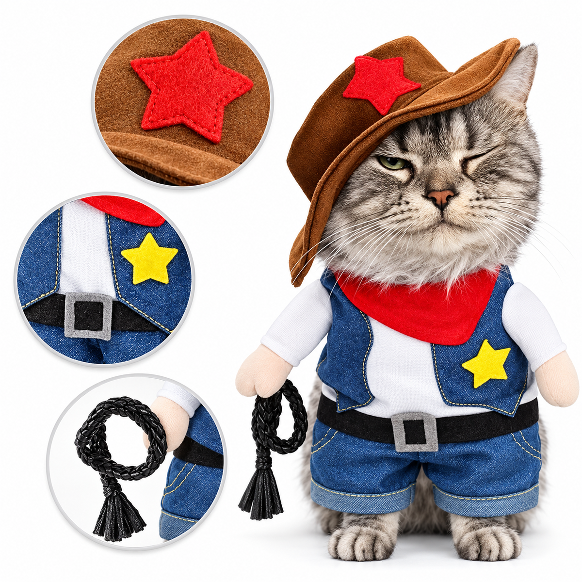 Costume Cowboy Sceriffo per Cani e Gatti – Travestimento Western per Halloween e Carnevale