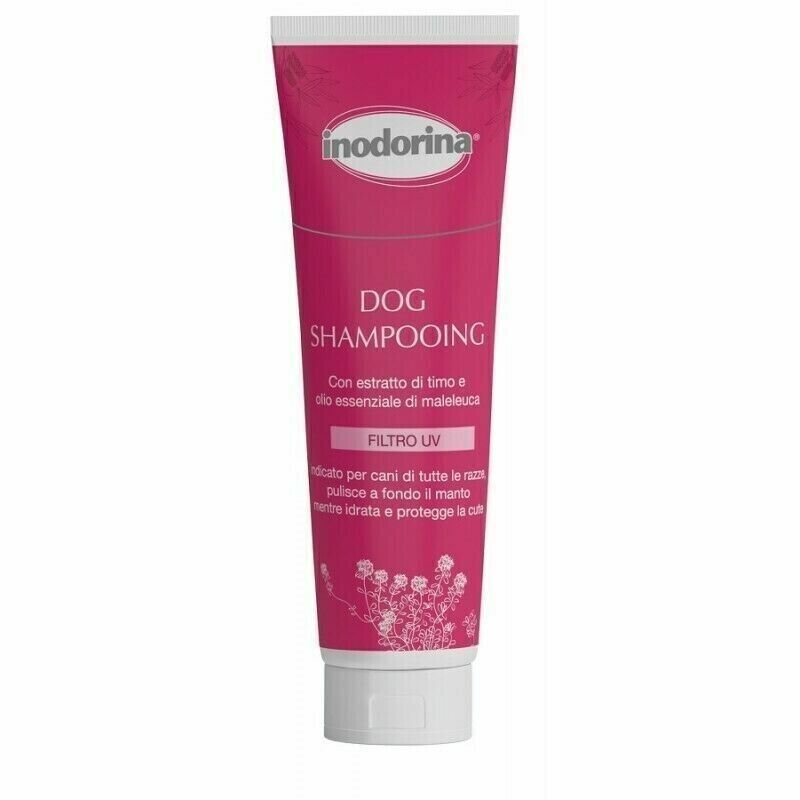 Tubo di shampoo per cani Indorina per tutte le razze con estratto di timo e olio essenziale di maleleuca
